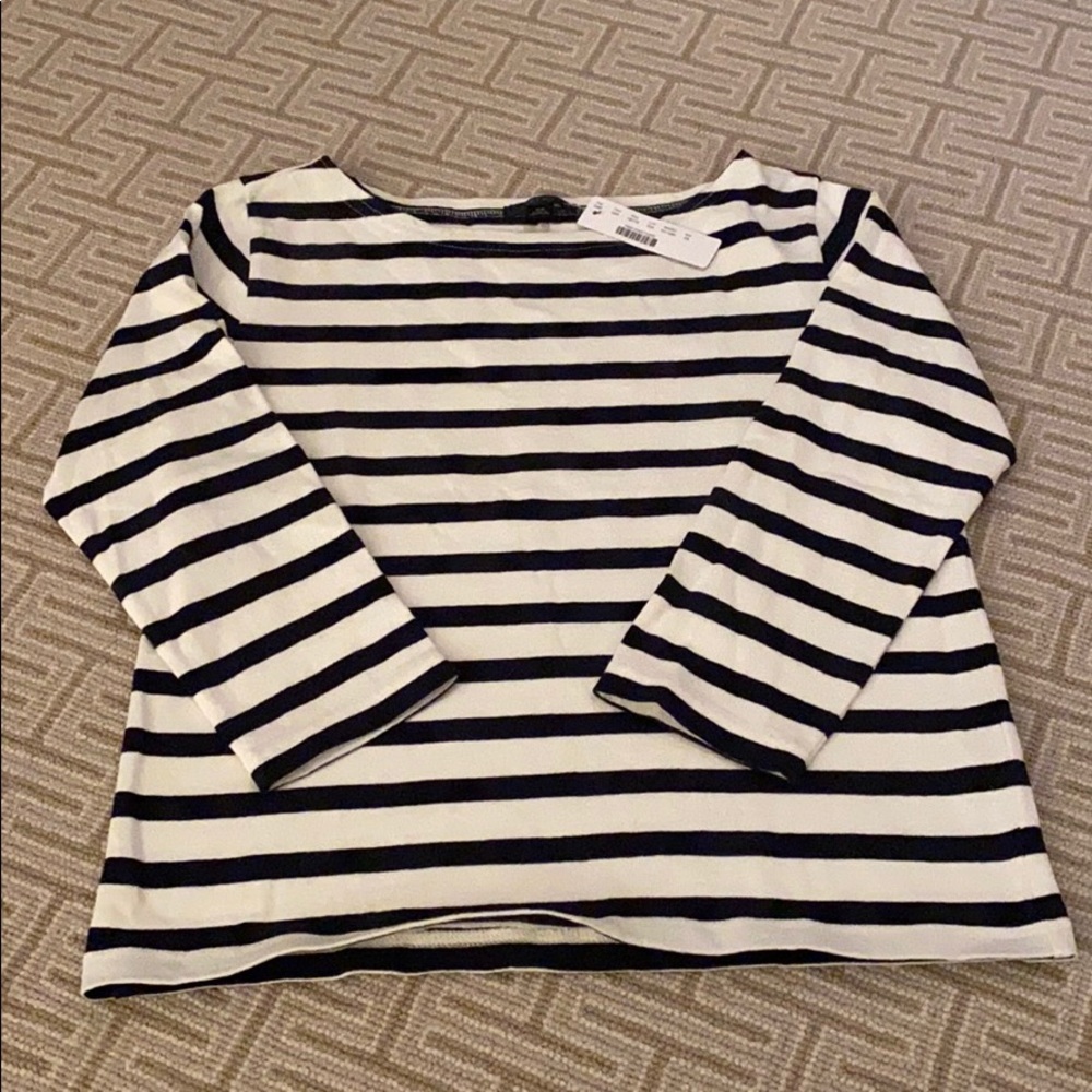 J Crew 3/4 sleeve navy and cream top